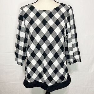 J Jill Linen Black and White Checkered Women's Blouse